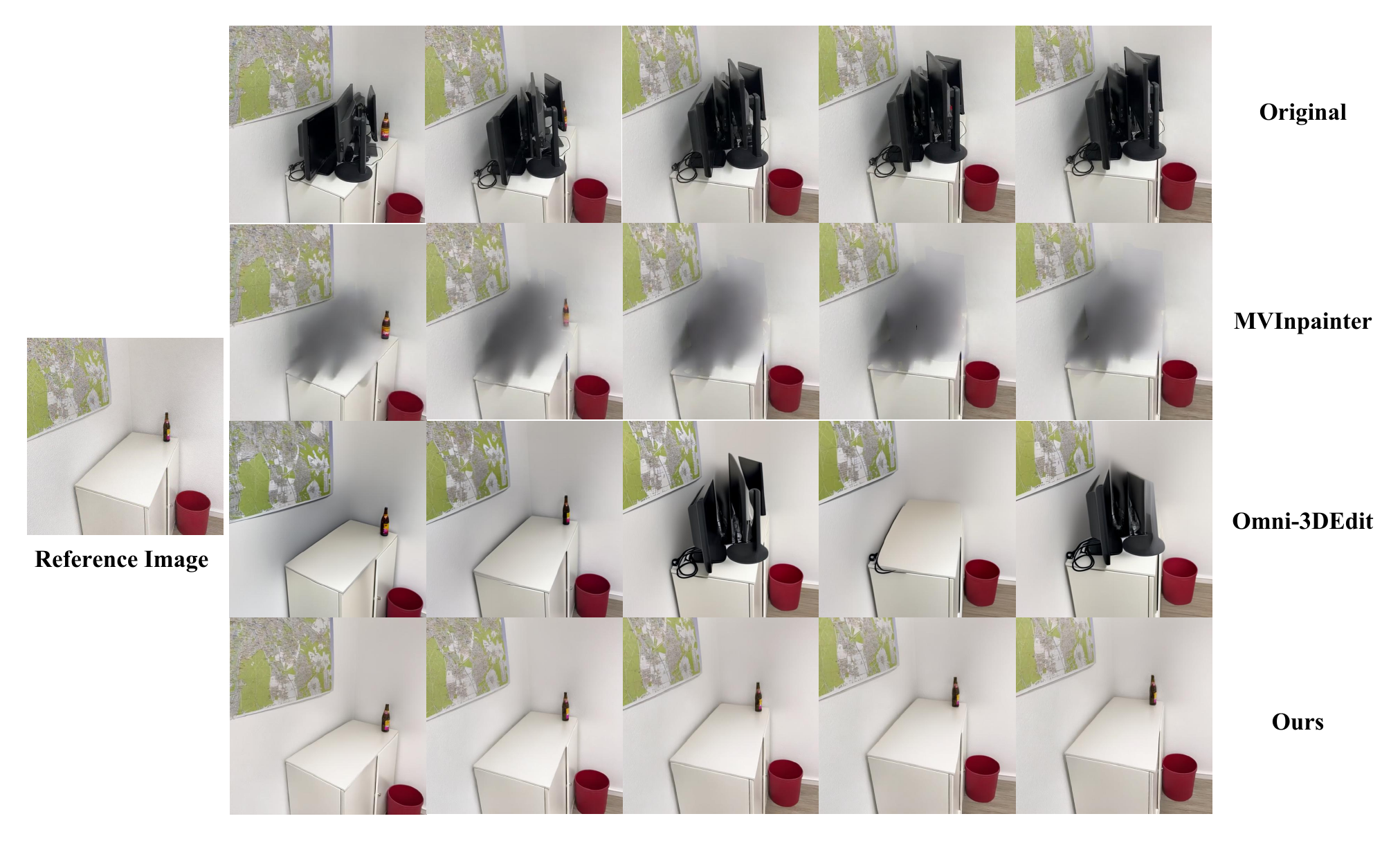 Real-scene object removal qualitative comparison